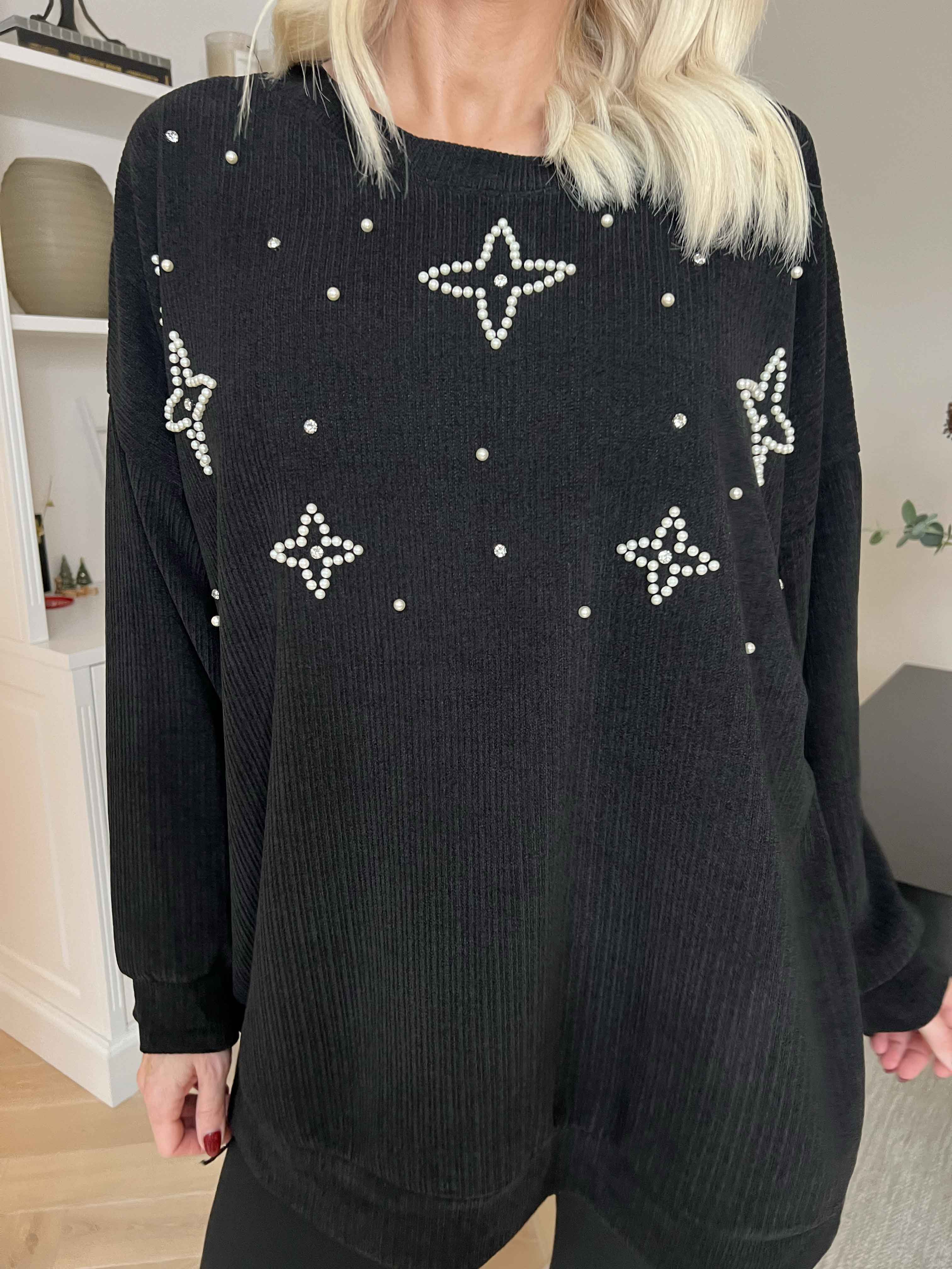 Uma - Fløjl bluse med perler og similisten